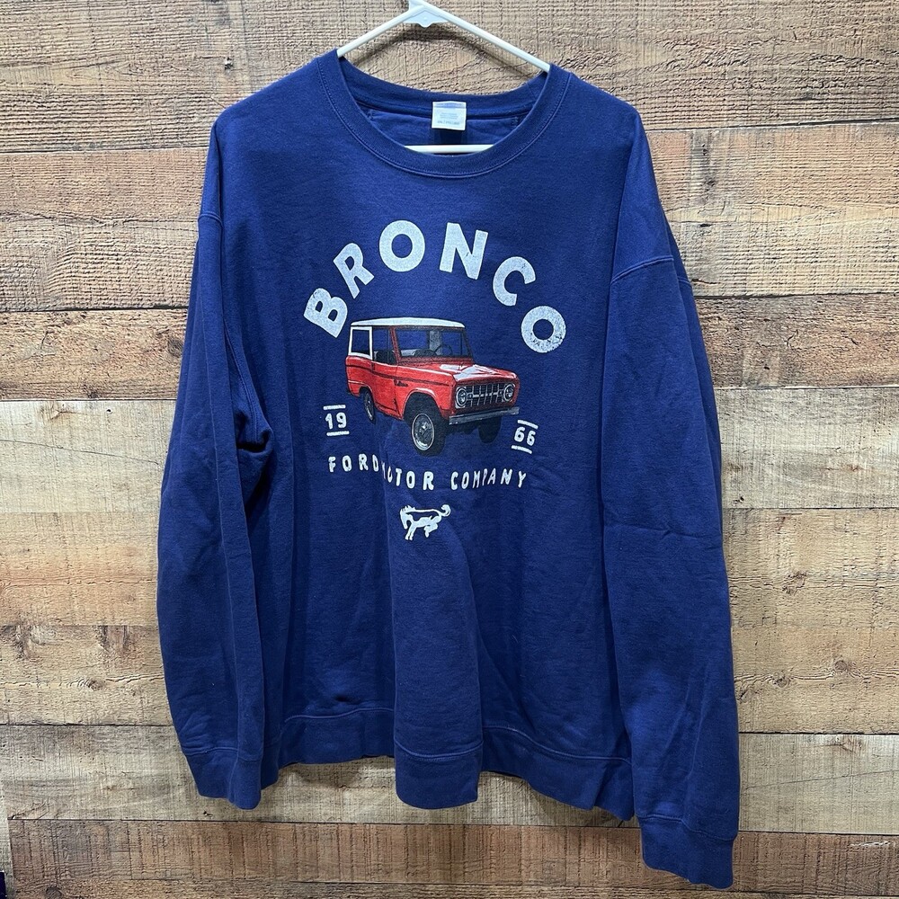 Port And Company Vintage Mens Ford Bronco Navy Blue Crewneck Sweatshirt Size 2XL